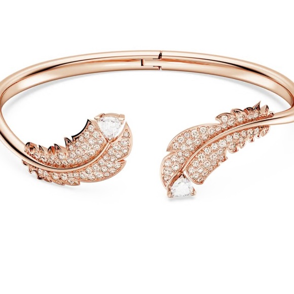 Swarovski Rose Gold Feather Bangle - Picture 1 of 4